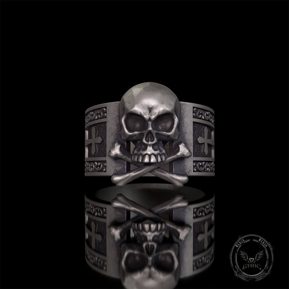 Gothic Skull Bone Cross Sterling Silver Ring | Gthic.com