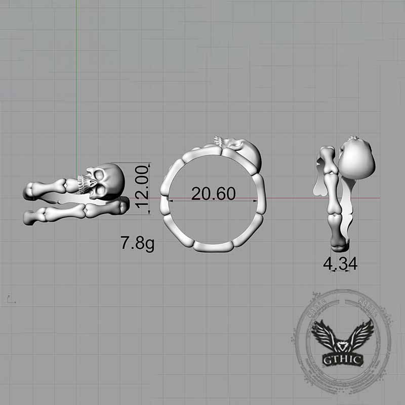 Gothic Skull Bone Sterling Silver Open Ring