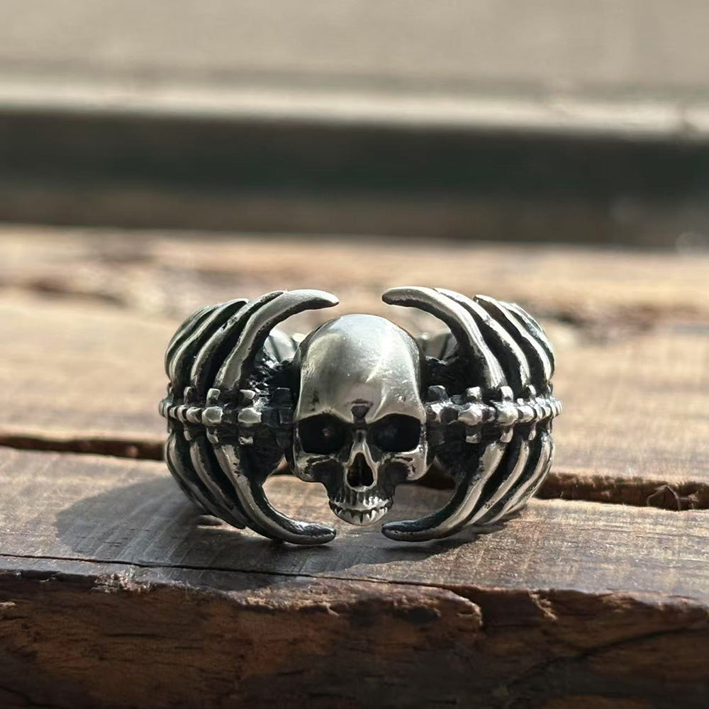 Gothic Skull Centipede Spine Sterling Silver Ring