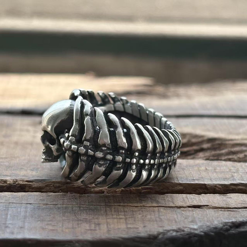 Gothic Skull Centipede Spine Sterling Silver Ring