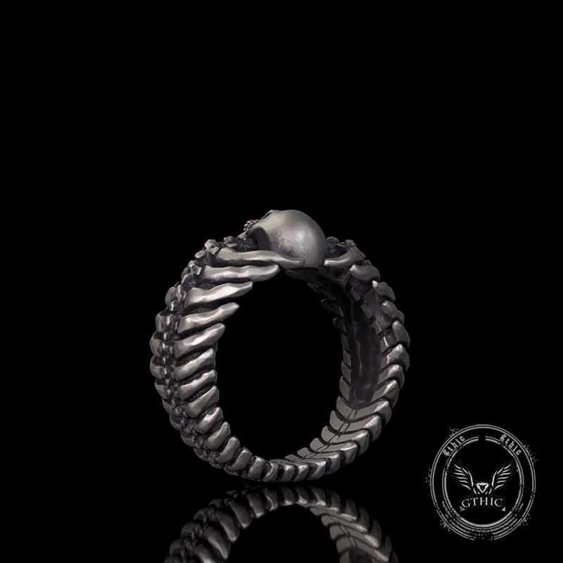 Gothic Skull Centipede Spine Sterling Silver Ring 03 | Gthic.com