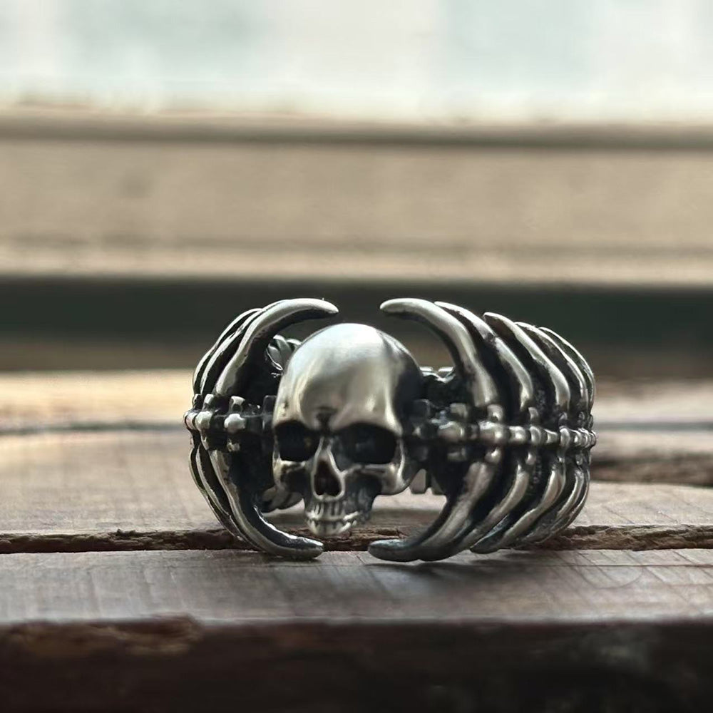Gothic Skull Centipede Spine Sterling Silver Ring