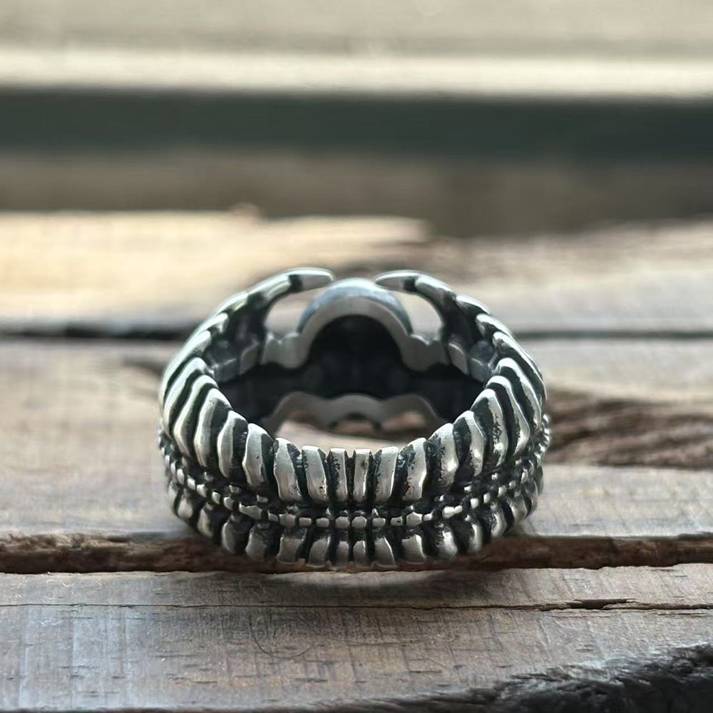 Gothic Skull Centipede Spine Sterling Silver Ring