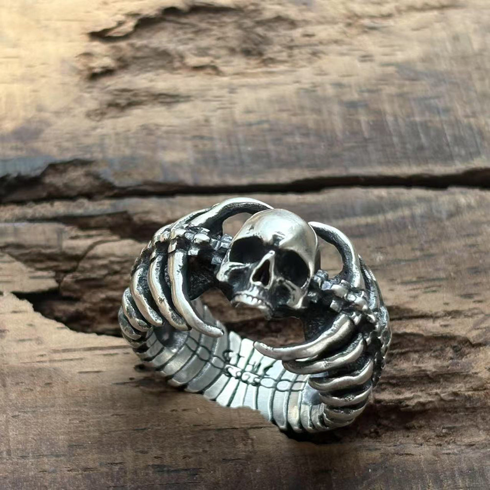 Gothic Skull Centipede Spine Sterling Silver Ring