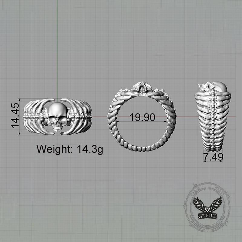 Gothic Skull Centipede Spine Sterling Silver Ring