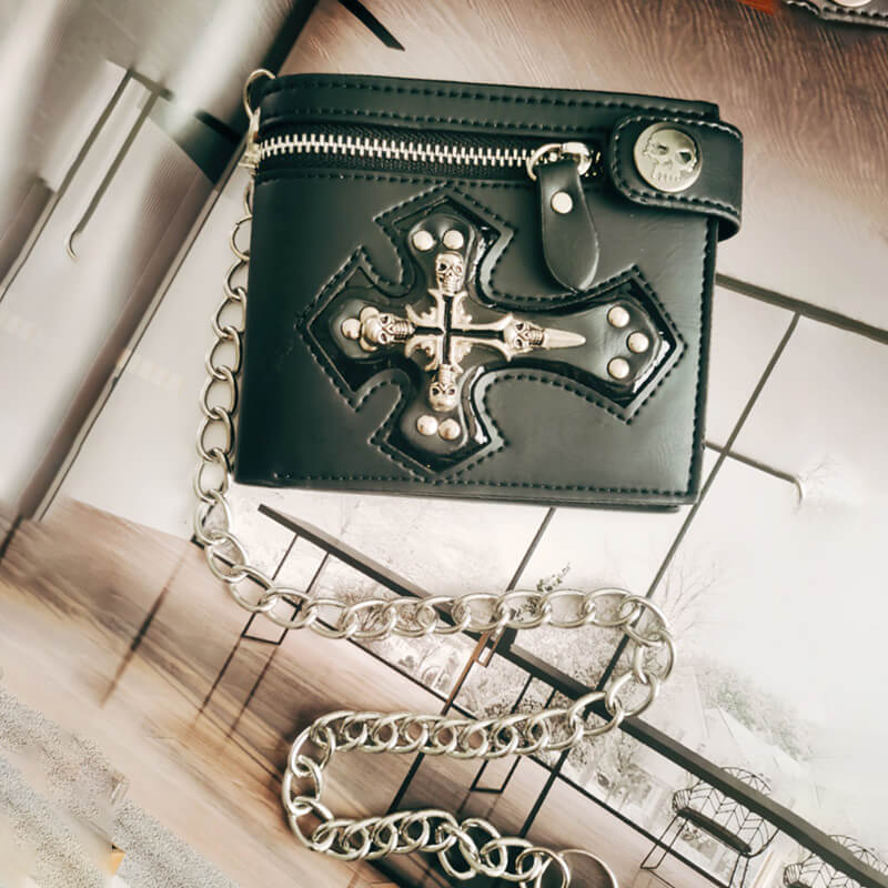 Gothic Skull Cross Bifold Leather Wallet | Gthic.com