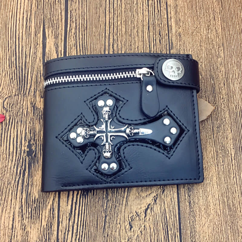Gothic Skull Cross Bifold Leather Wallet | Gthic.com