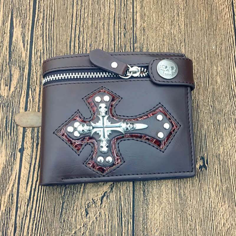 Gothic Skull Cross Bifold Leather Wallet | Gthic.com