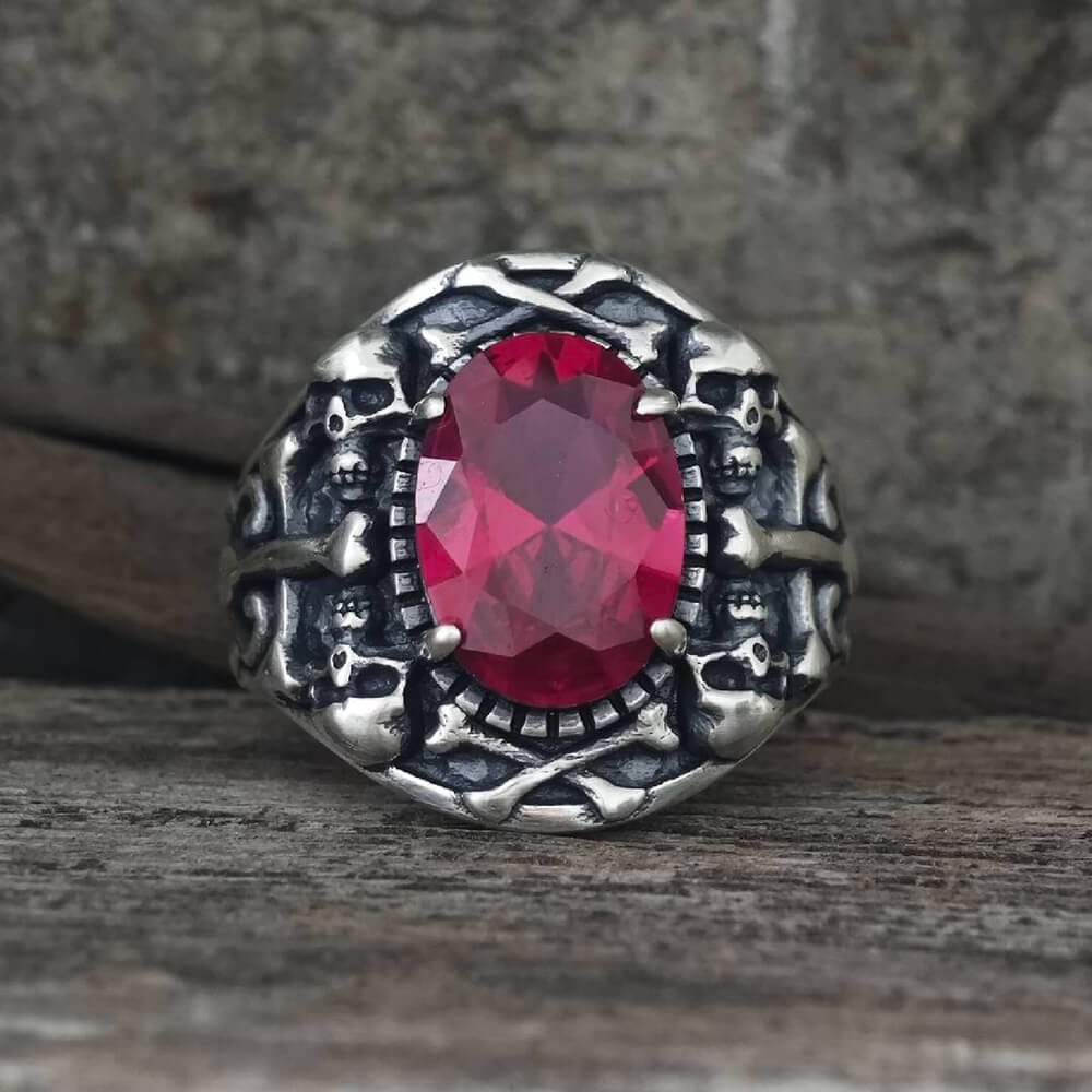 Gothic Skull Crossbones Sterling Silver Gem Ring | Gthic.com