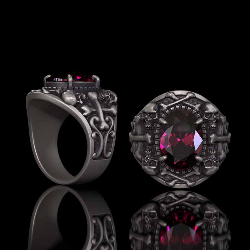 Gothic Skull Crossbones Sterling Silver Gem Ring | Gthic.com