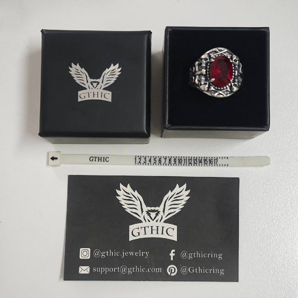 Gothic Skull Crossbones Sterling Silver Gem Ring