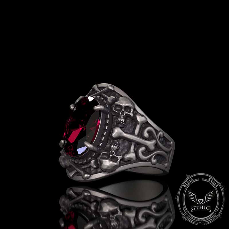 Gothic Skull Crossbones Sterling Silver Gem Ring | Gthic.com