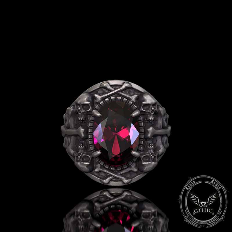 Gothic Skull Crossbones Sterling Silver Gem Ring | Gthic.com