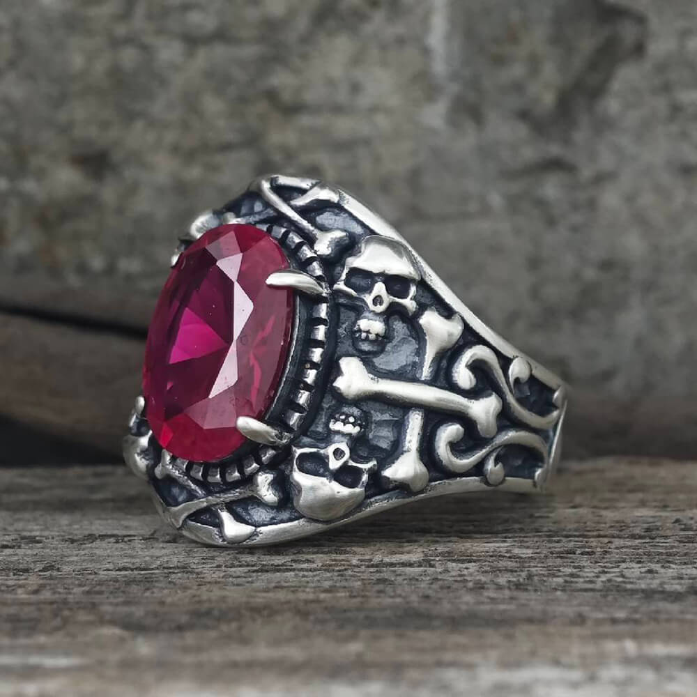 Gothic Skull Crossbones Sterling Silver Gem Ring | Gthic.com