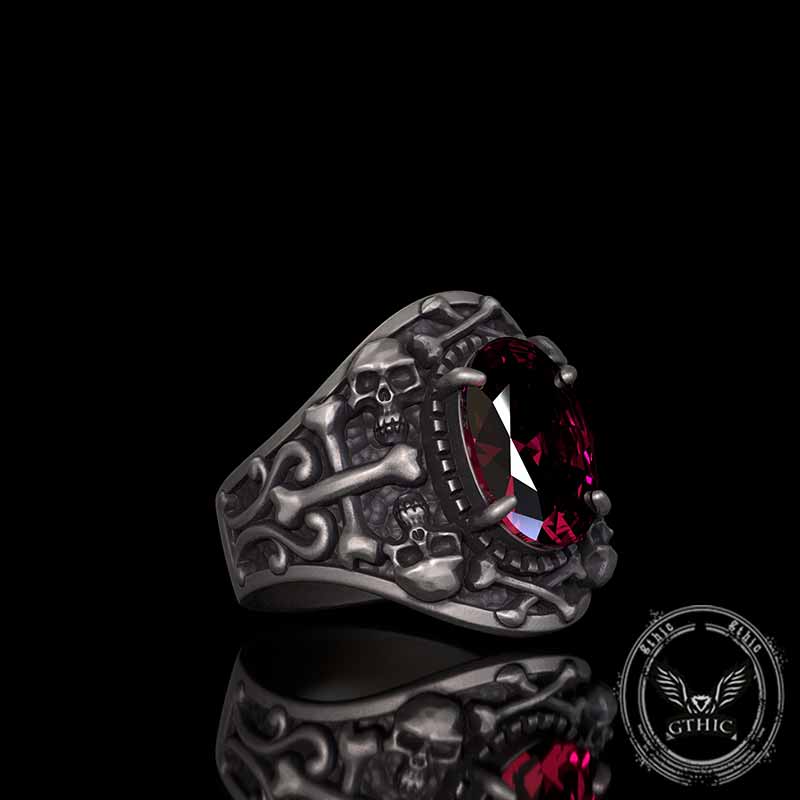 Gothic Skull Crossbones Sterling Silver Gem Ring | Gthic.com