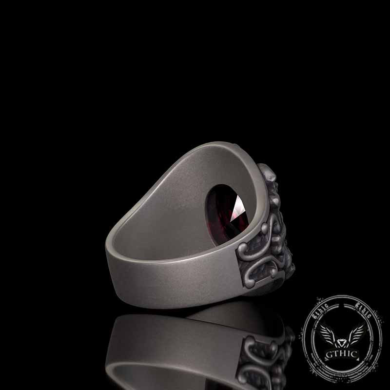 Gothic Skull Crossbones Sterling Silver Gem Ring