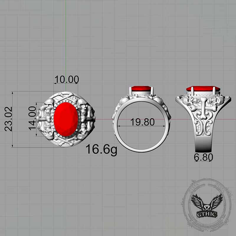 Gothic Skull Crossbones Sterling Silver Gem Ring