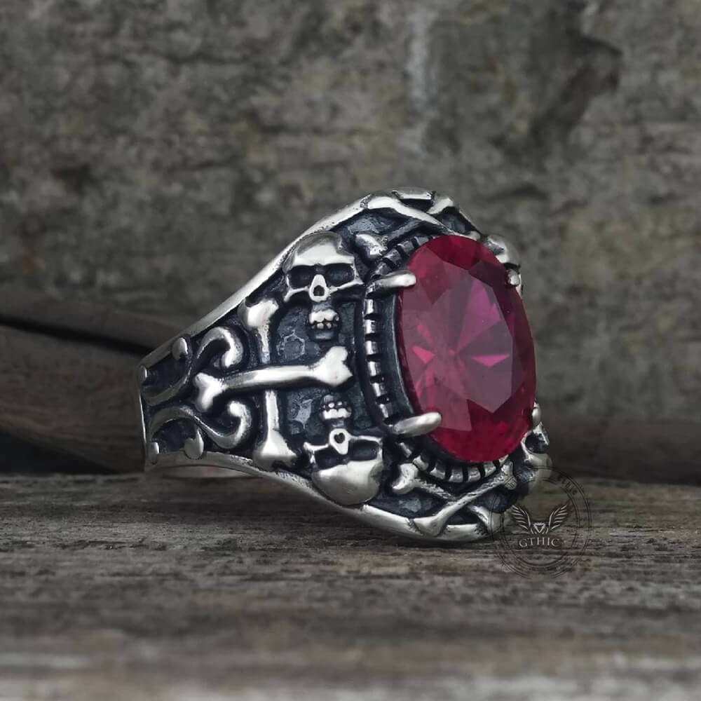 Gothic Skull Crossbones Sterling Silver Gem Ring | Gthic.com