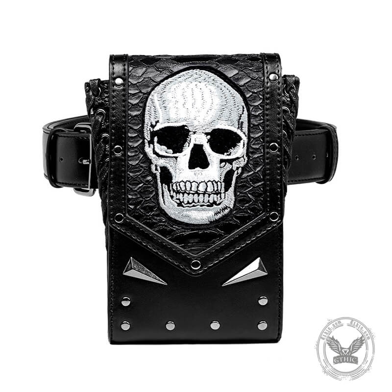 Gothic Skull Embroidered Leather Bag