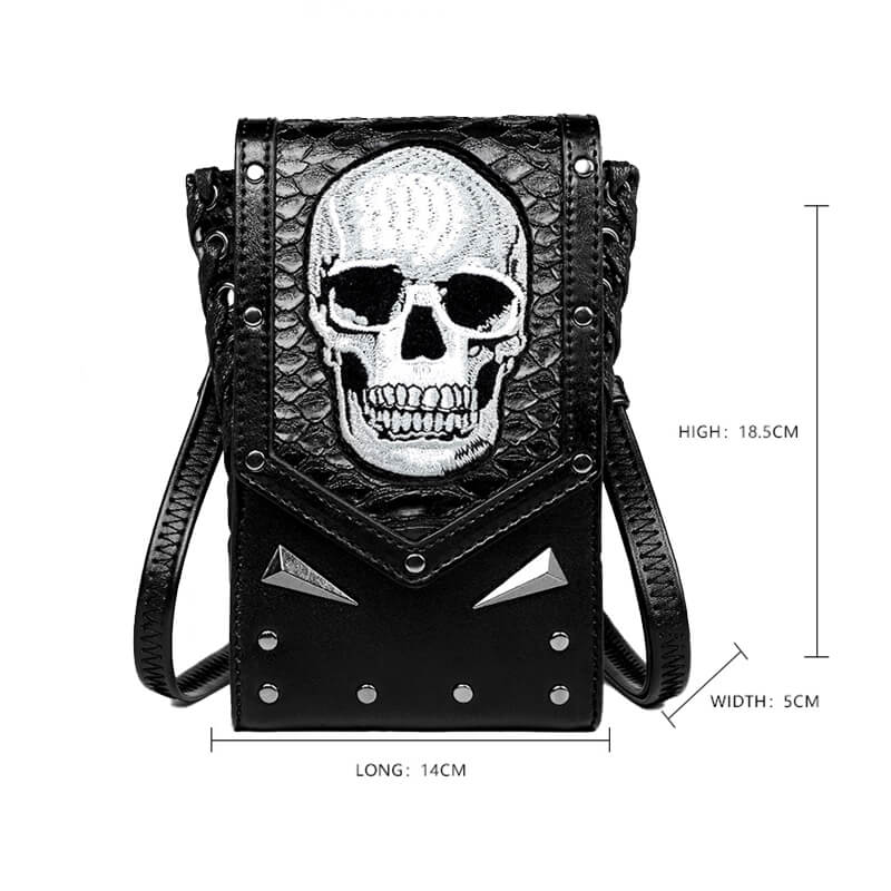 Gothic Skull Embroidered Leather Bag