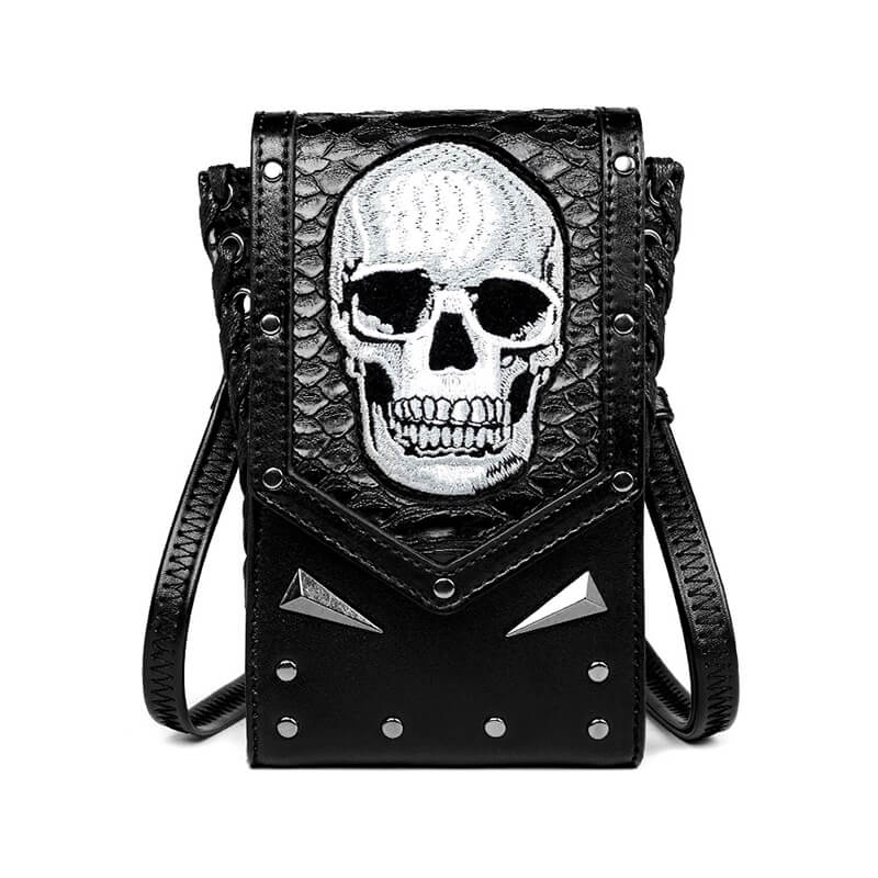 Gothic Skull Embroidered Leather Crossbody Bag | Gthic.com