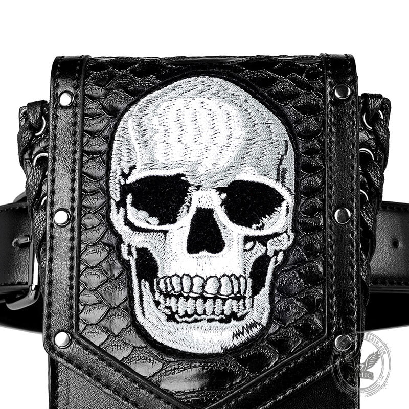 Gothic Skull Embroidered Leather Crossbody Bag | Gthic.com
