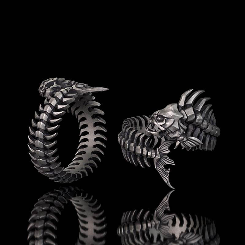 Gothic Skull Fishbone Spine Sterling Silver Open Ring 01 | Gthic.com