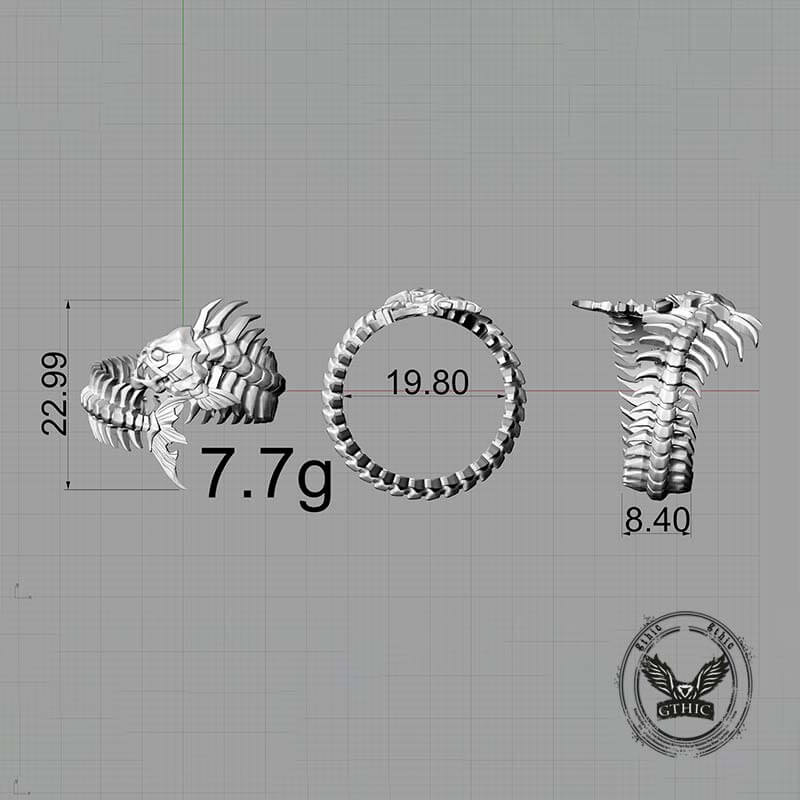 Gothic Skull Fishbone Spine Sterling Silver Open Ring