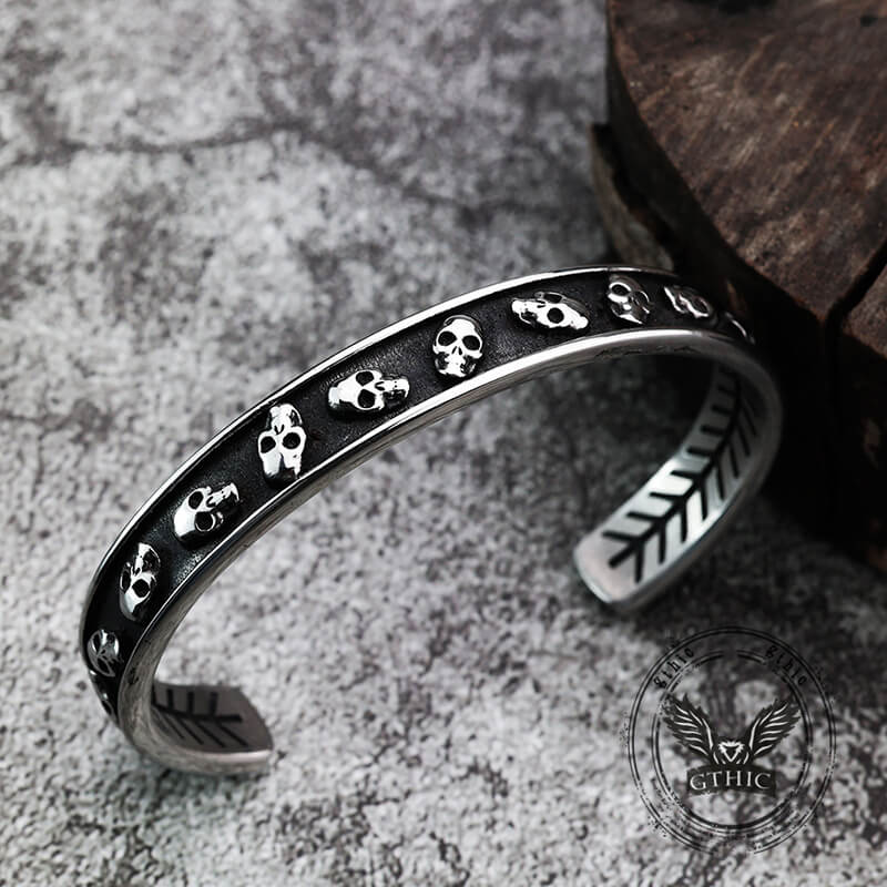 Gothic Skull Fishbone Stainless Steel Open Bracelet | Gthic.com