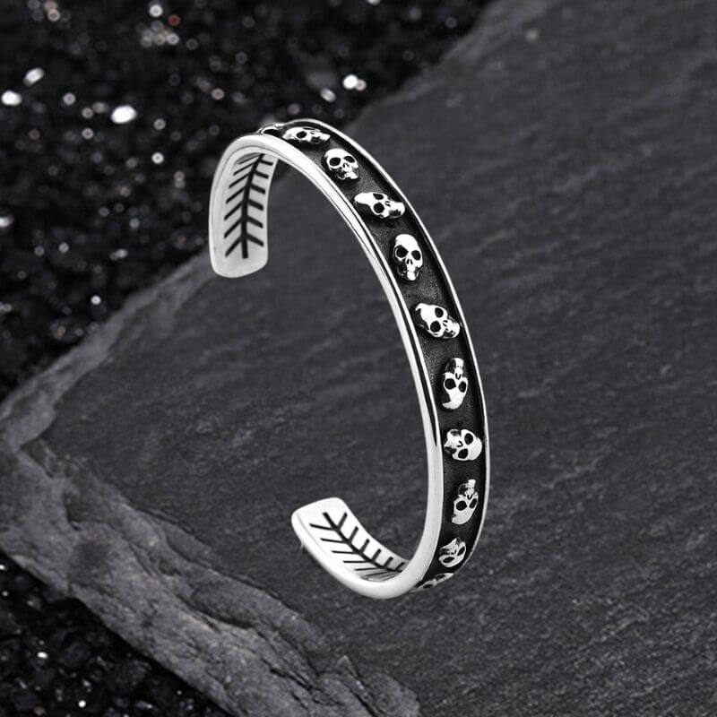Gothic Skull Fishbone Stainless Steel Open Bracelet | Gthic.com