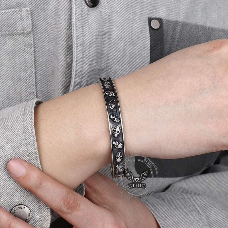 Gothic Skull Fishbone Stainless Steel Open Bracelet – GTHIC