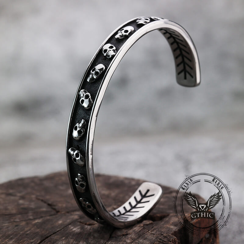 Gothic Skull Fishbone Stainless Steel Open Bracelet | Gthic.com