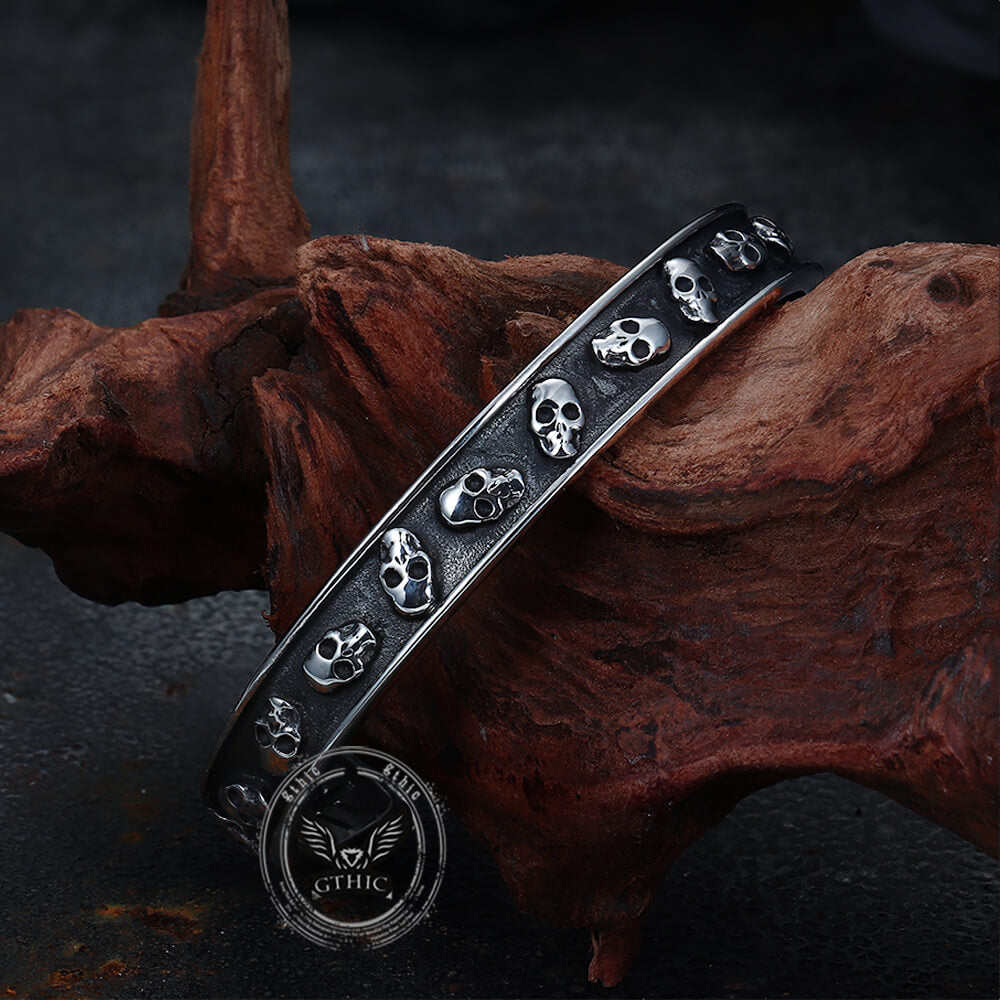 Gothic Skull Fishbone Stainless Steel Open Bracelet
