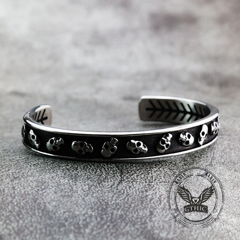 Gothic Skull Fishbone Stainless Steel Open Bracelet | Gthic.com