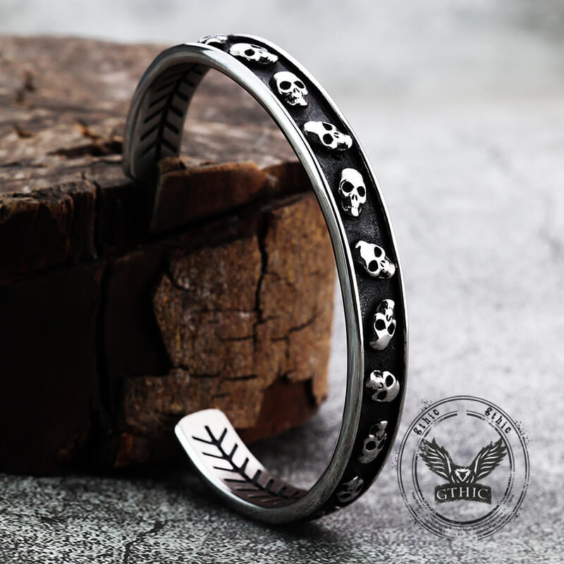 Gothic Skull Fishbone Stainless Steel Open Bracelet | Gthic.com