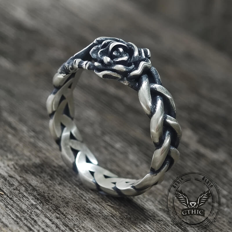 Gothic Skull Hand Holding Rose Sterling Silver Ring