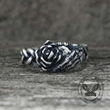 Gothic Skull Hand Holding Rose Sterling Silver Ring | Gthic.com