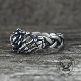 Gothic Skull Hand Holding Rose Sterling Silver Ring