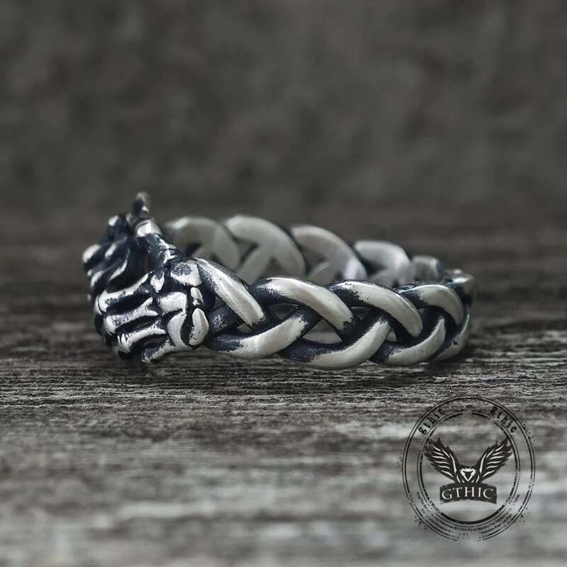 Gothic Skull Hand Holding Rose Sterling Silver Ring | Gthic.com