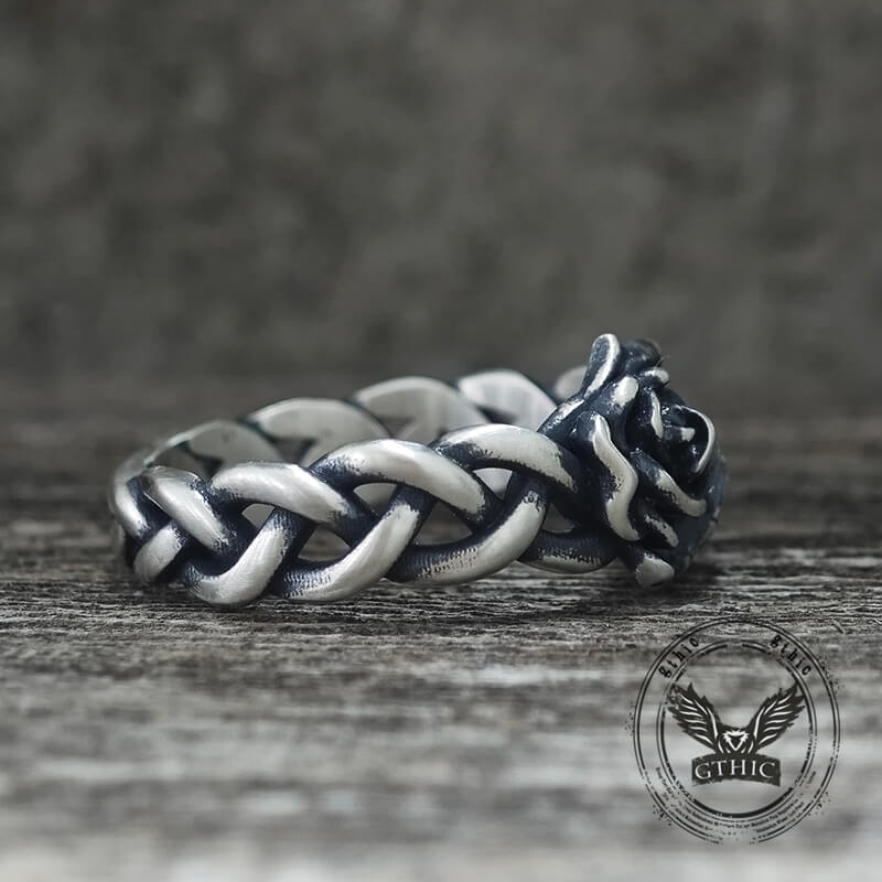 Gothic Skull Hand Holding Rose Sterling Silver Ring