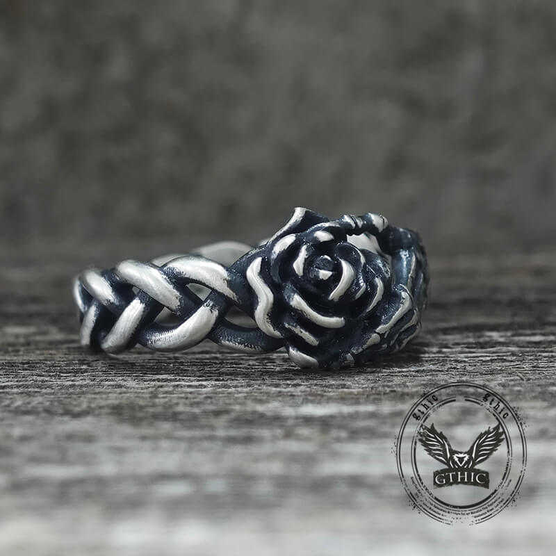 Gothic Skull Hand Holding Rose Sterling Silver Ring | Gthic.com