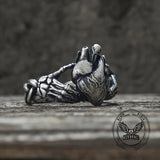 Gothic Skull Hands Holding Heart Sterling Silver Ring 03 | Gthic.com