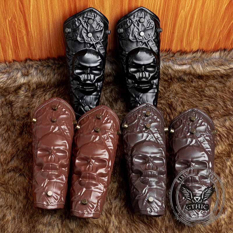 Gothic Skull Head Halloween PU Leather Bracers 01 | Gthic.com