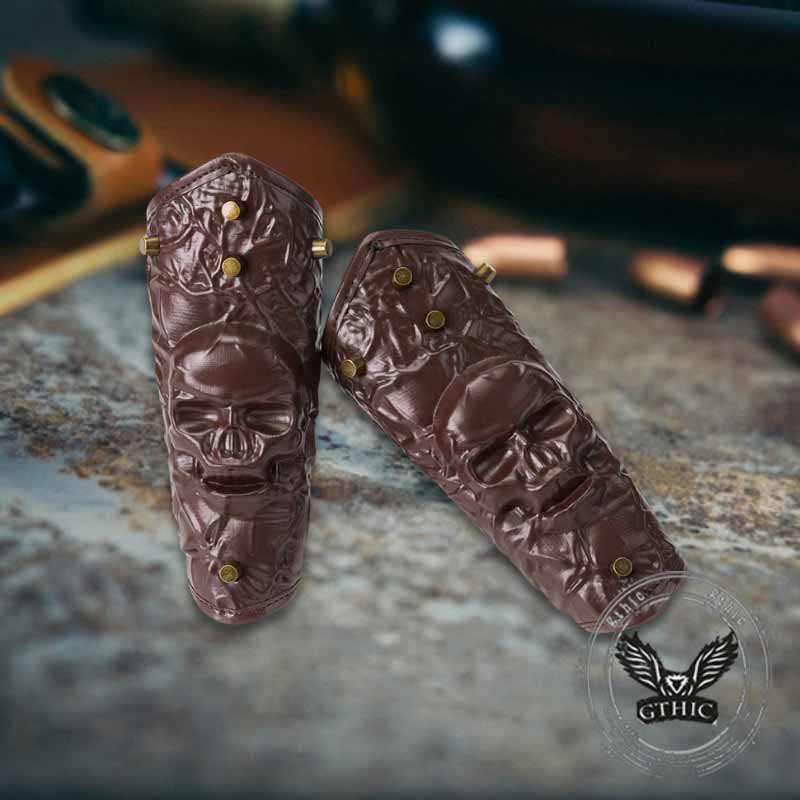 Gothic Skull Head Halloween PU Leather Bracers