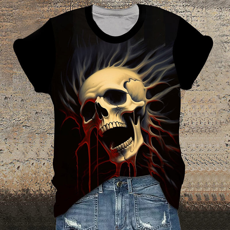 Gothic Skull Head Round Neck Short Sleeve T-Shirt | Gthic.com