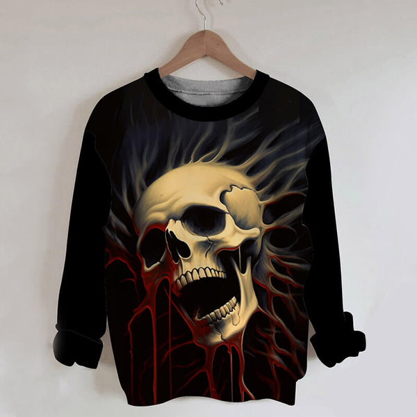 Gothic Skull Head Round Neck Sweatshirt | Gthic.com