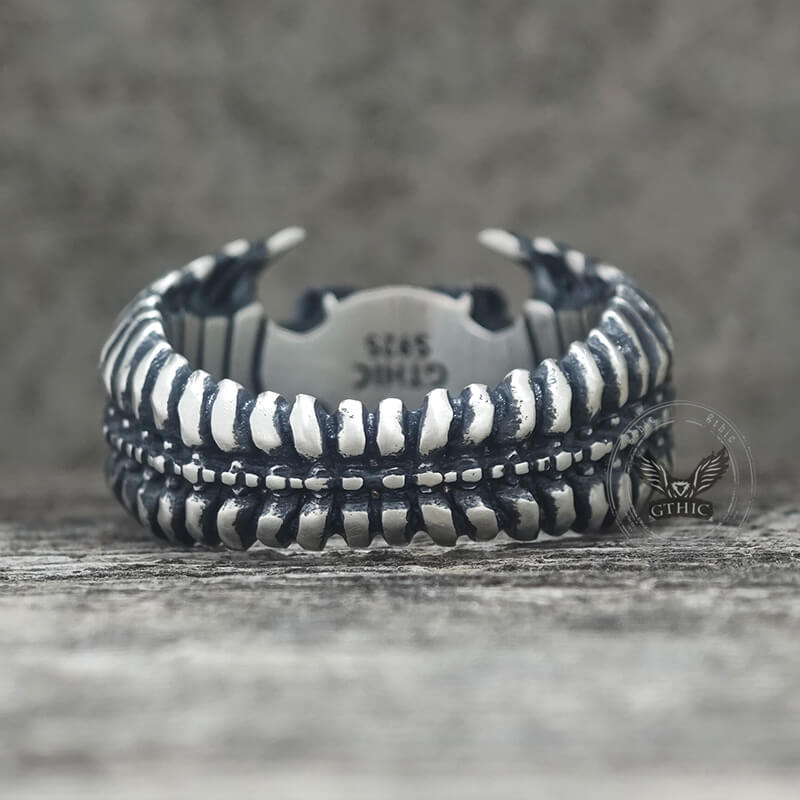 Gothic Skull Head Spine Sterling Silver Ring