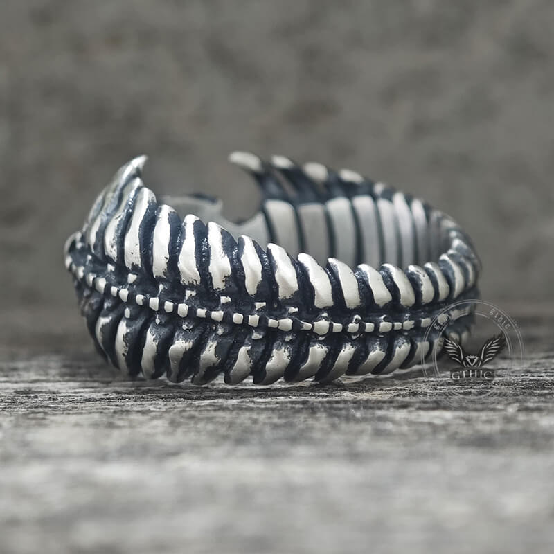 Gothic Skull Head Spine Sterling Silver Ring