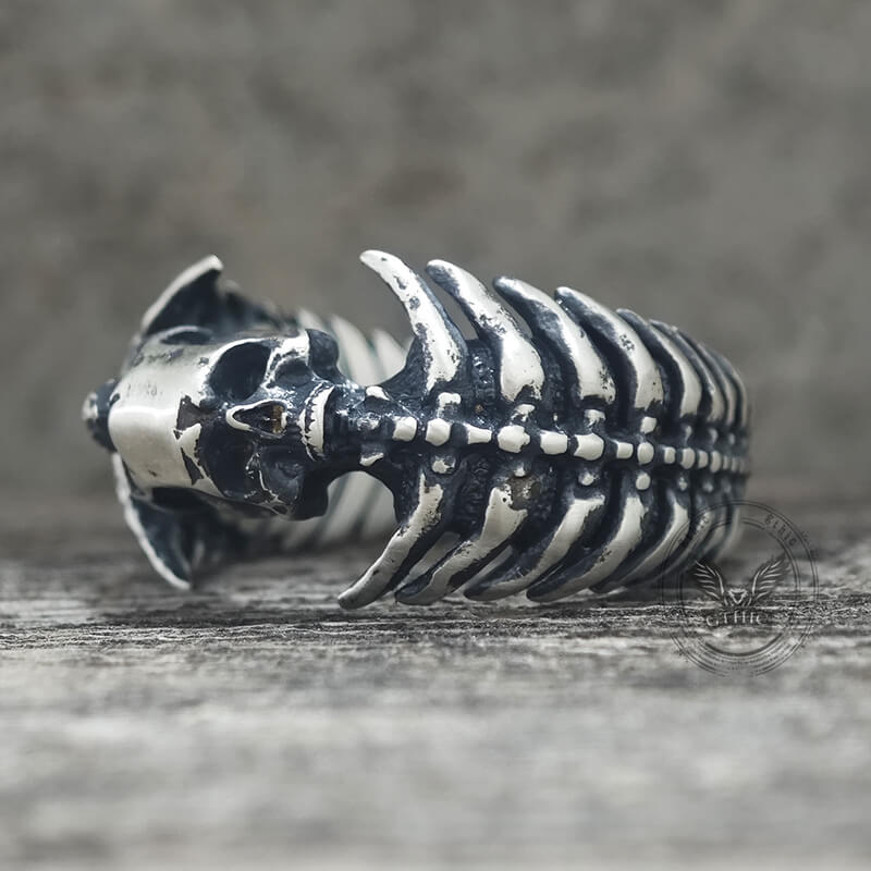 Gothic Skull Head Spine Sterling Silver Ring