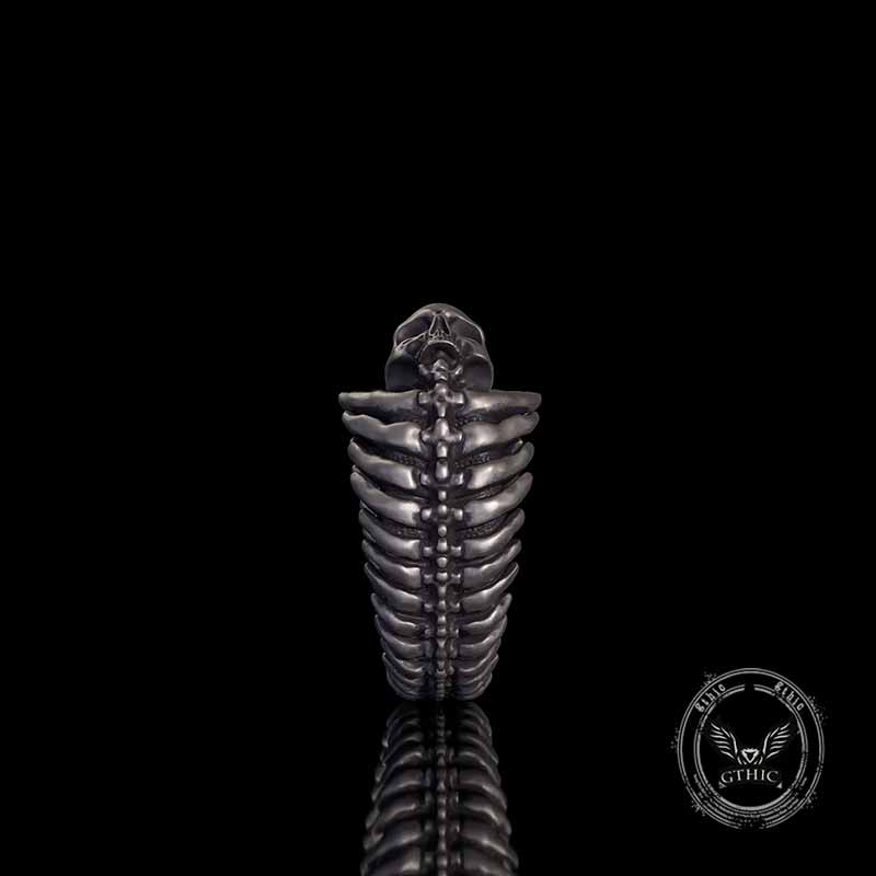 Gothic Skull Head Spine Sterling Silver Ring